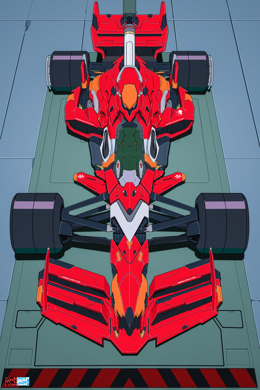absurdres, artist_logo, car, english_commentary, eva_02, from_above, ground_vehicle, highres