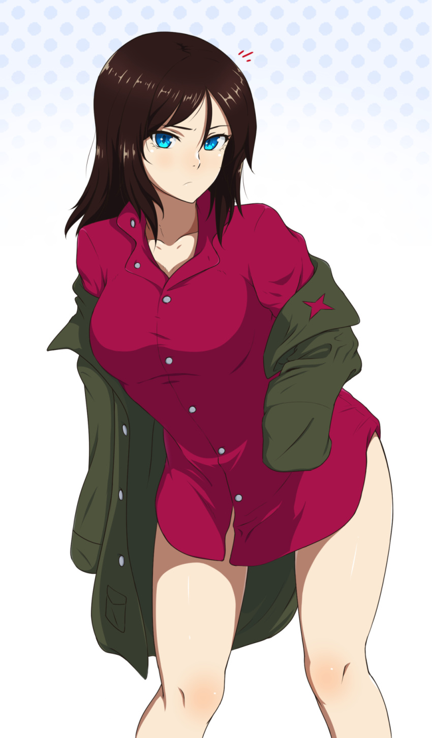 1girl, ada_badguy, bangs, black_hair, blue_eyes, closed_mouth, commentary_request, frown