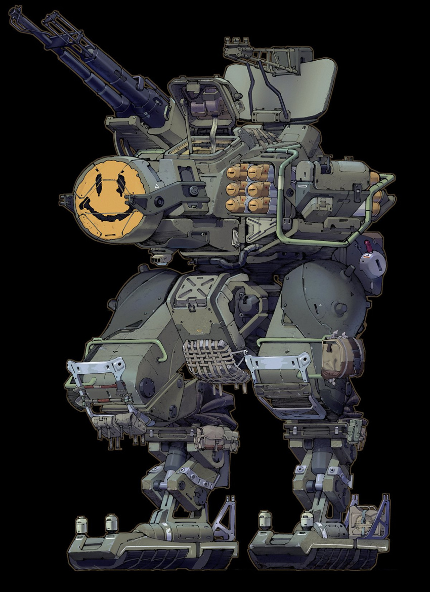 black_background, cable, commission, english_commentary, hatch, highres, lancer_rpg, mecha