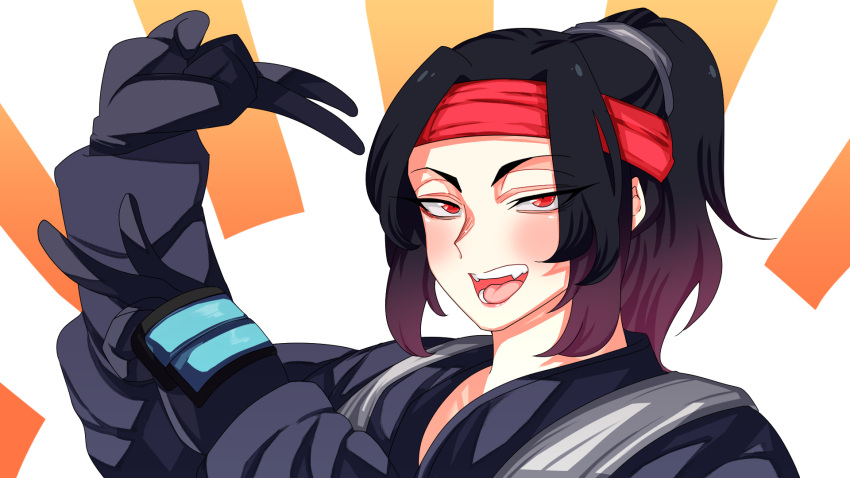 1girl, apex_legends, bangs, black_gloves, black_hair, black_robe, blush, cloud_marauder_valkyrie