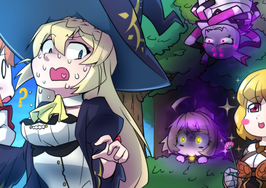 4girls, ?, ahoge, aizawa_azusa, armor, aura, blonde_hair, blue_eyes