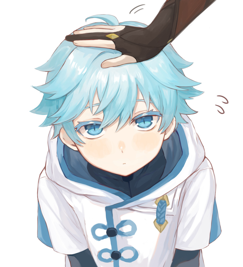 1boy, 1girl, blue_eyes, blue_hair, chongyun_(genshin_impact), commentary_request, genshin_impact, gloves