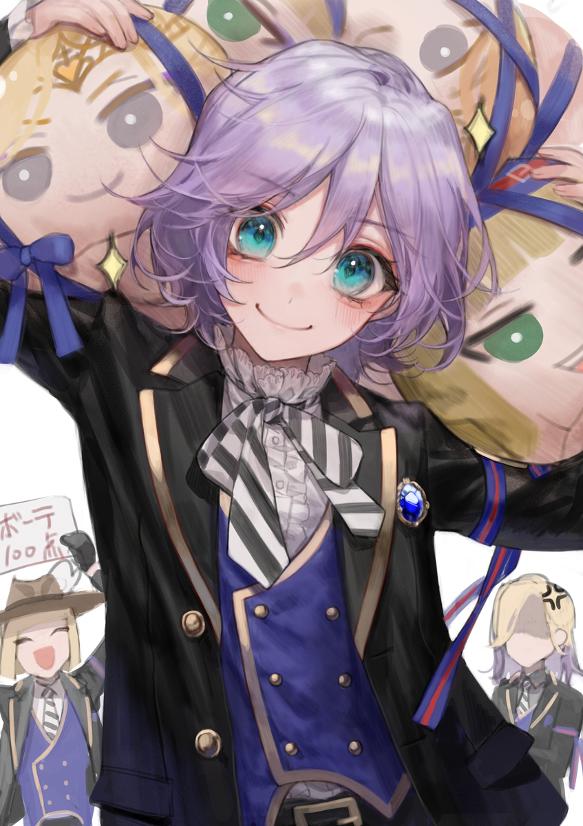 1boy, androgynous, blue_eyes, blush, bow, epel_felmier, highres, looking_at_viewer