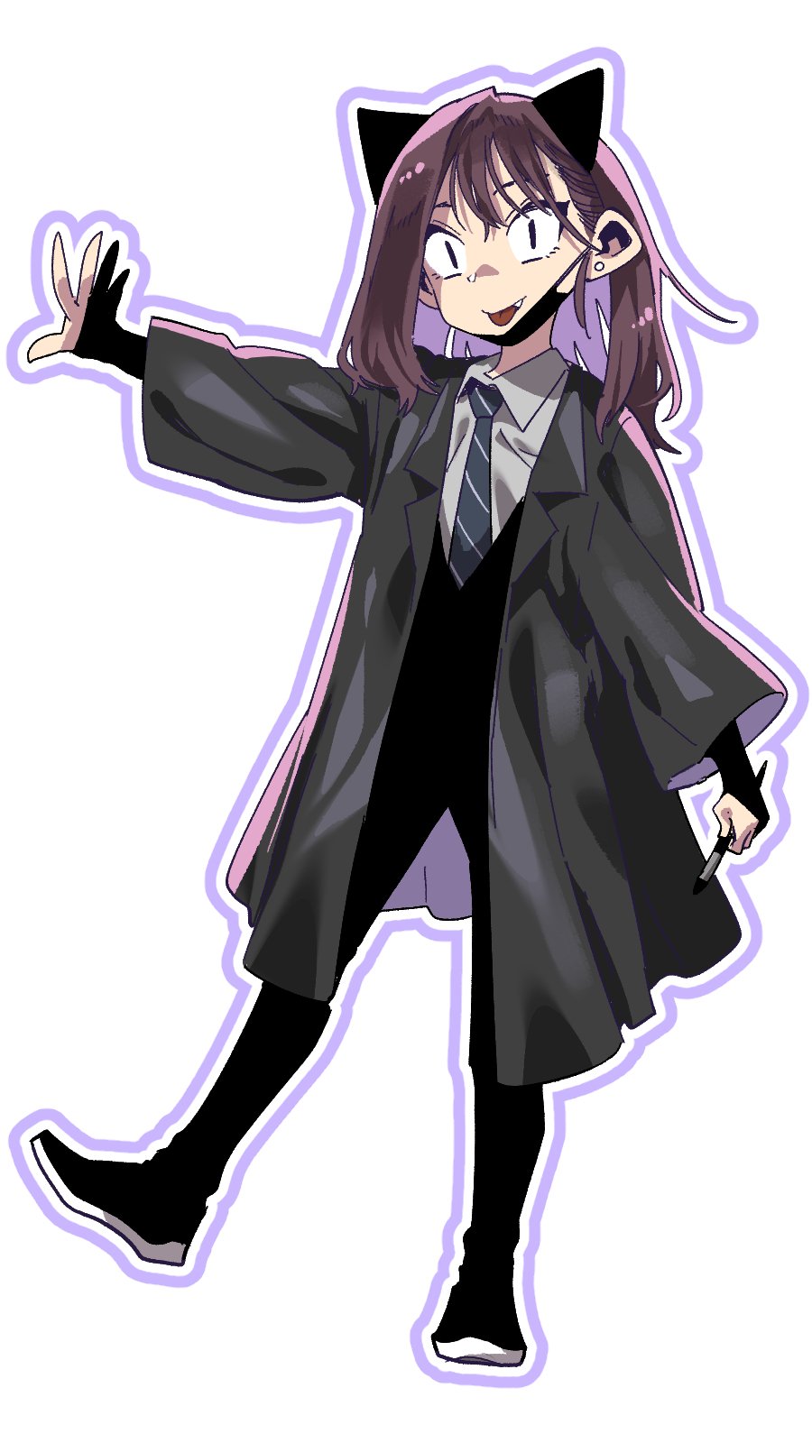 1boy, :p, animal_ears, bangs, brown_hair, coat, collared_shirt, commentary