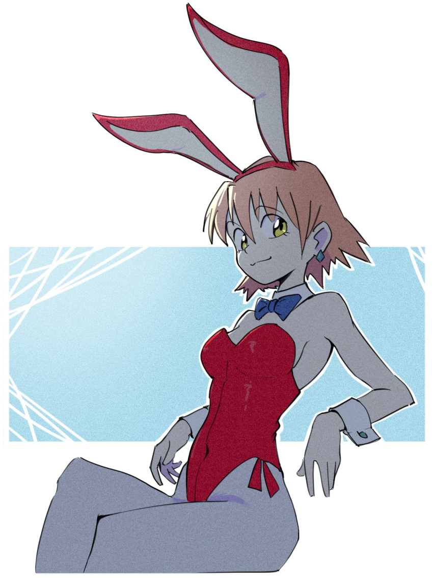 1girl, :3, animal_ears, bangs, bare_shoulders, bow, bowtie, breasts