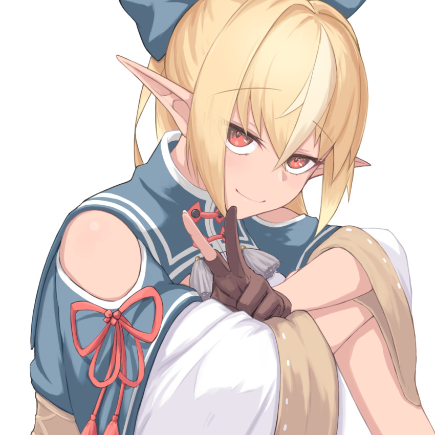 1girl, bangs, blonde_hair, blue_eyes, brown_gloves, commentary_request, dark-skinned_female, dark_skin