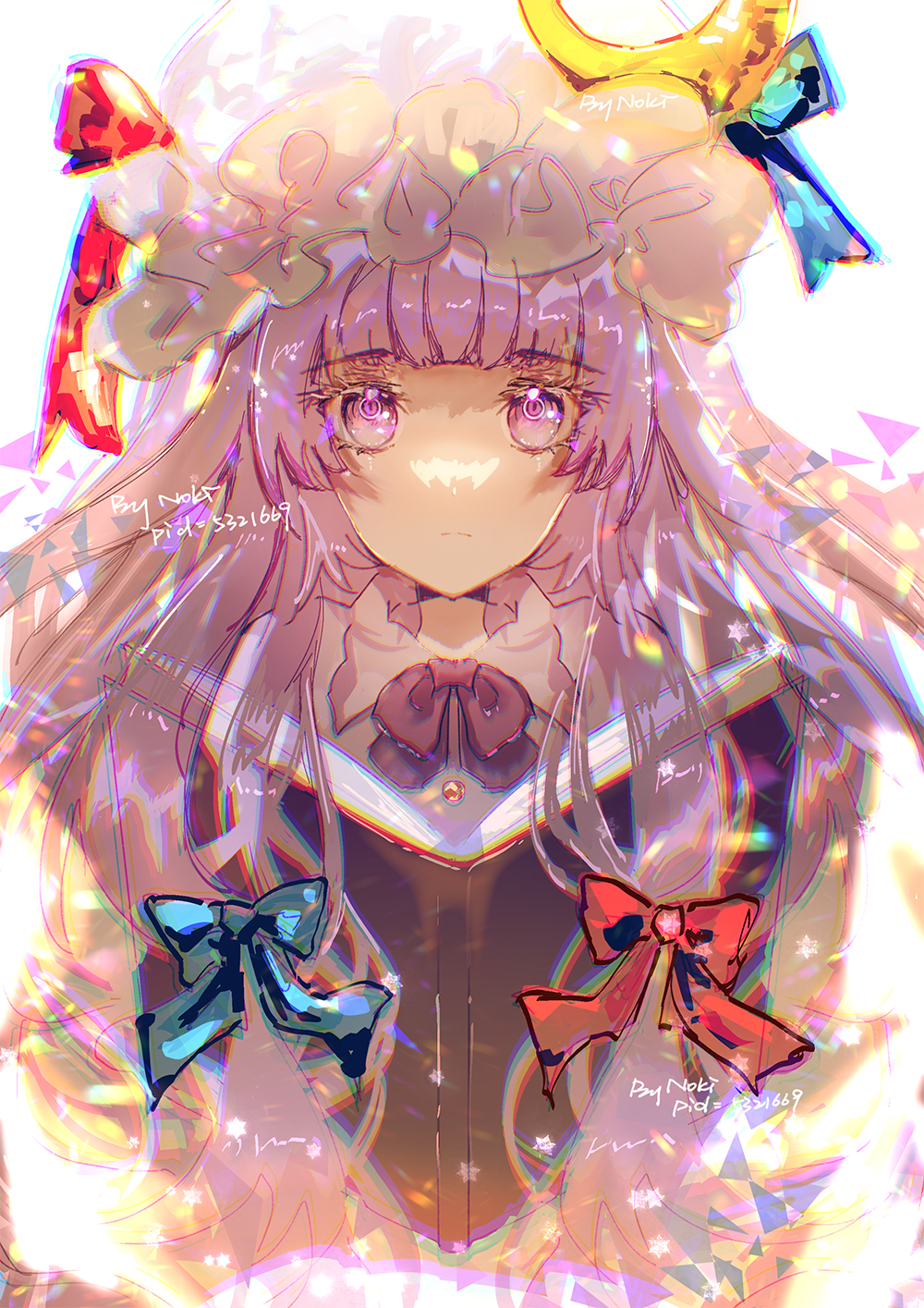 1girl, artist_name, bangs, bloom, blue_bow, blue_ribbon, book, bow