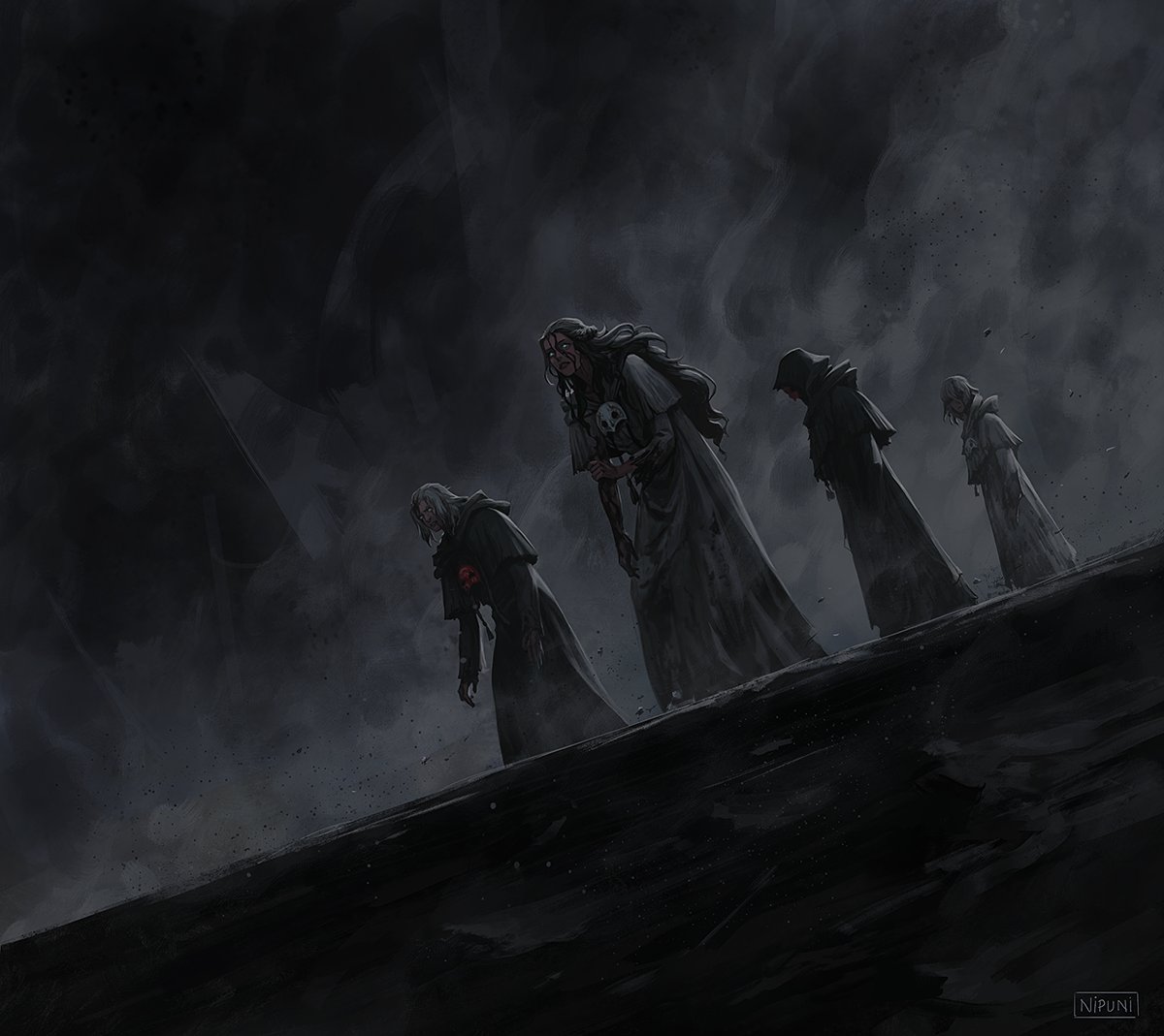 1girl, 3boys, black_robe, blood, dutch_angle, elidibus, emet-selch, final_fantasy
