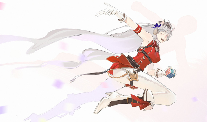 1girl, animal_ears, antenna_hair, armband, armpits, bangs, bare_shoulders, boots