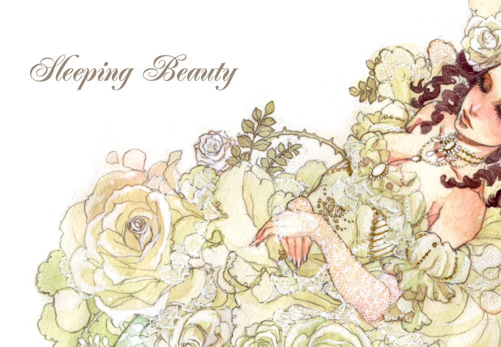 brown_hair, cleavage, curly_hair, dress, closed_eyes, female, flower, nail_polish