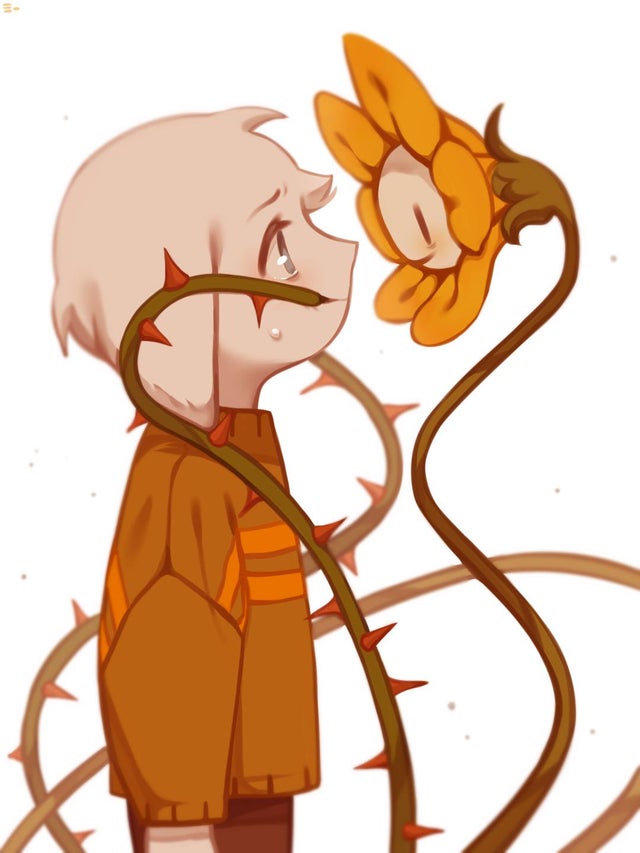 2boys, asriel_dreemurr, blue_eyes, boss_monster, cute, elemental_(creature), flora_fauna, flower