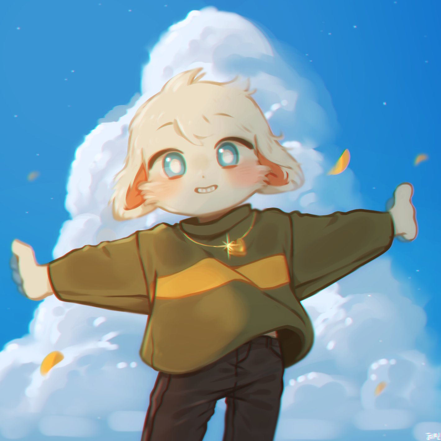 asriel_dreemurr, blue_eyes, blue_sky, boss_monster, collar, fluffy, furry, goat