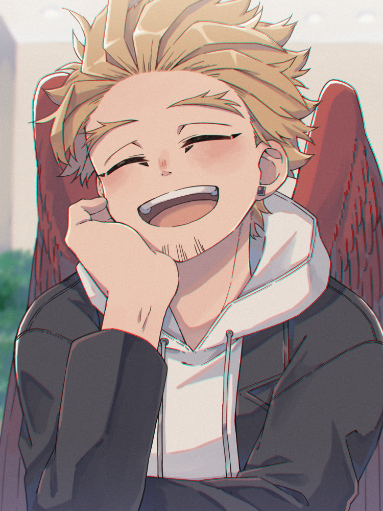 1boy, arm_rest, black_jacket, blonde_hair, blurry, blurry_background, body_markings, boku_no_hero_academia