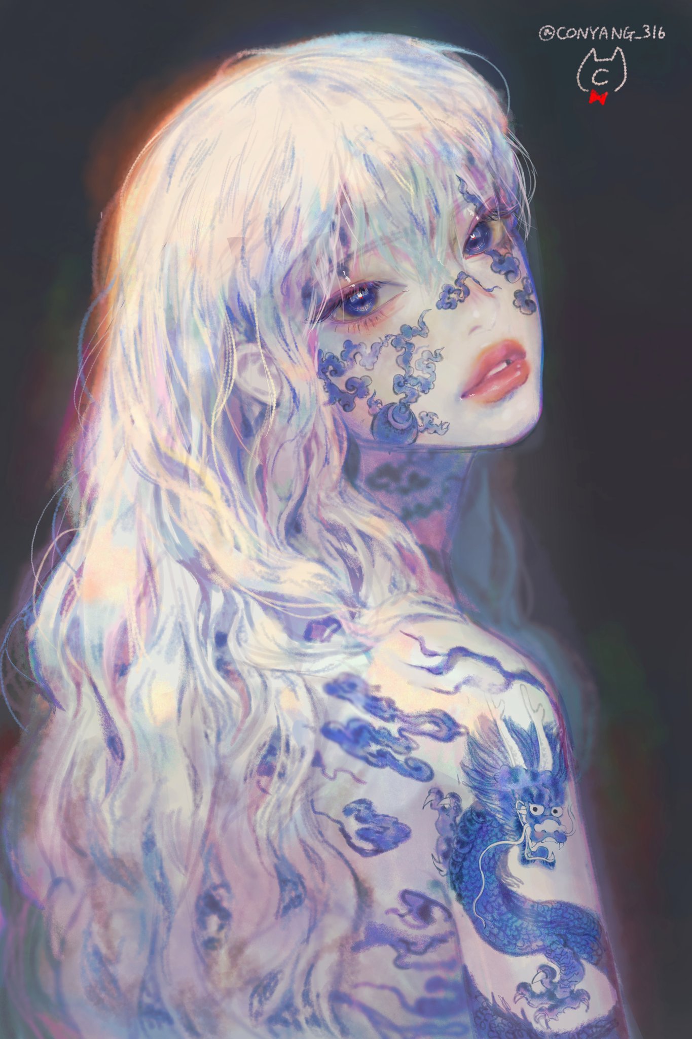 1girl, bangs, black_background, blue_eyes, conyang_316, highres, long_hair, looking_at_viewer