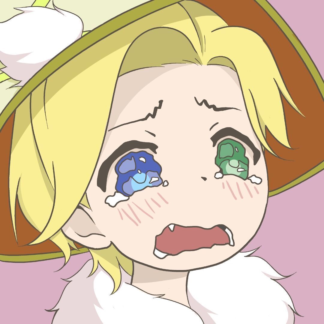 arcanist_zoe_(league_of_legends), blonde_hair, blue_eyes, blush, crying, fang, fur_trim, green_eyes, hat, head, heterochromia, league_of_legends, tearing_up, witch_hat, zoe_(league_of_legends)