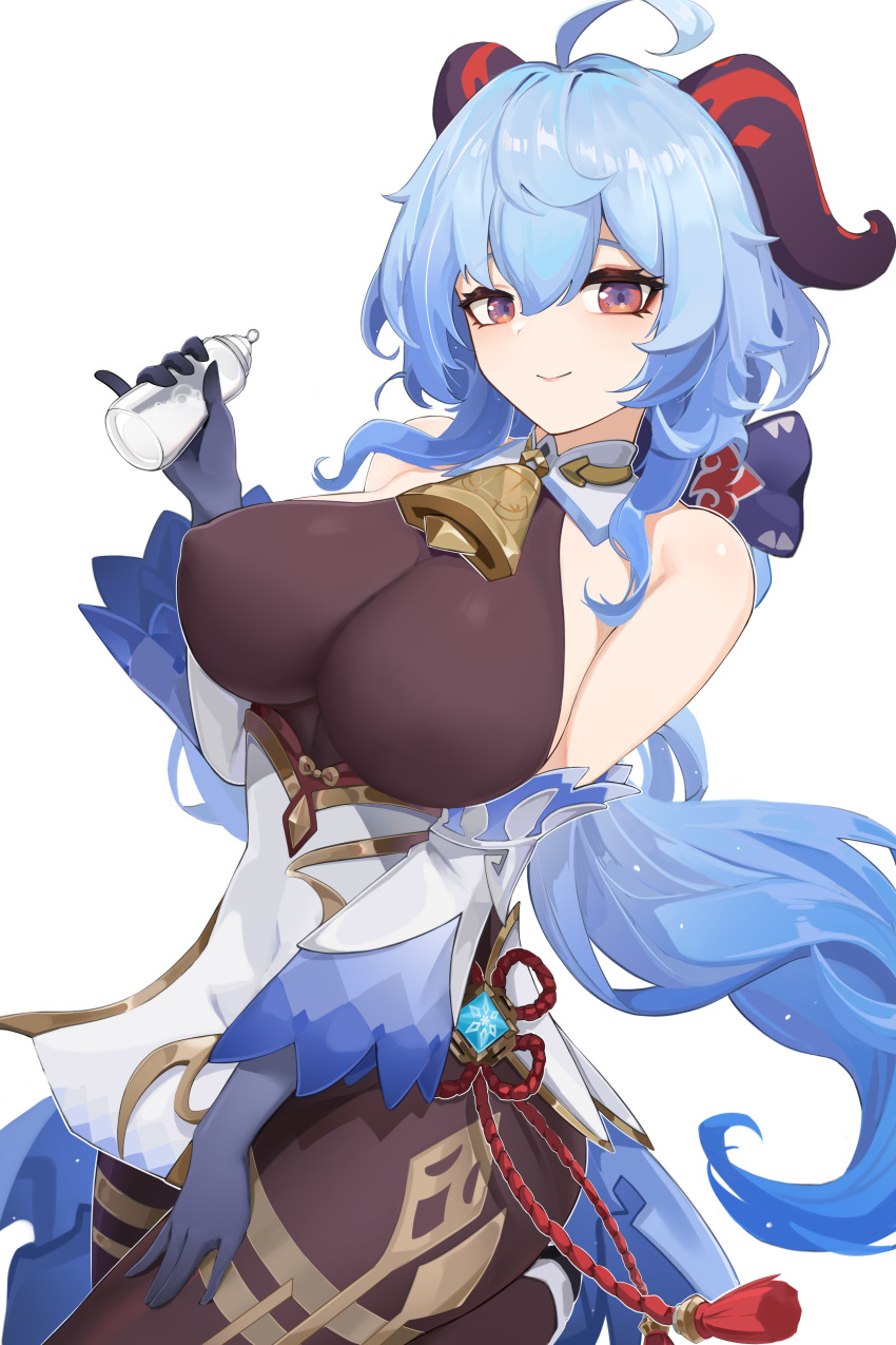 1girl, absurdres, ahoge, baby_bottle, bangs, bare_shoulders, bell, berserker_r