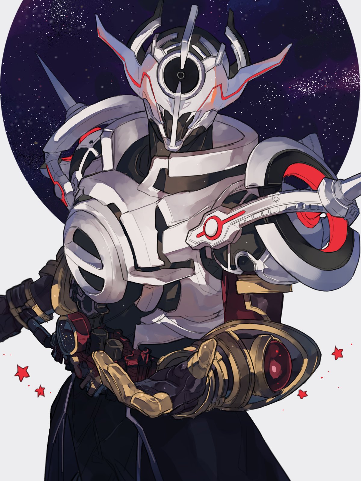 1boy, alien, armor, bbbb_fex, black_gloves, black_hole, cowboy_shot, crank