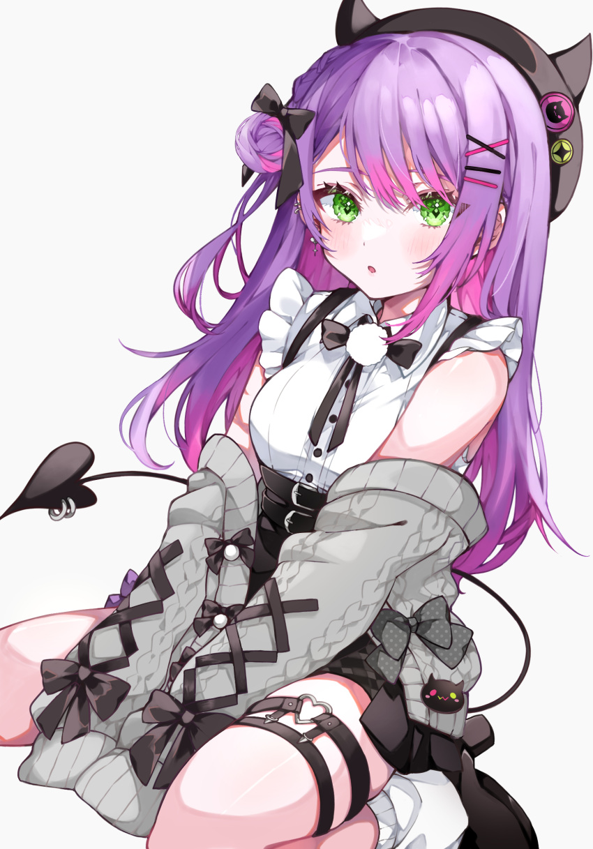 1girl, bangs, between_legs, bibi_(tokoyami_towa), black_bow, black_footwear, black_headwear, black_skirt