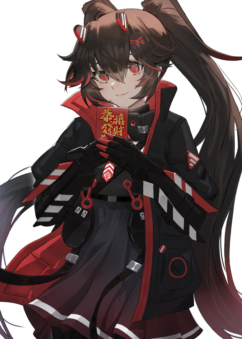 1girl, absurdres, bangs, black_dress, black_jacket, brown_hair, card, chinese_commentary