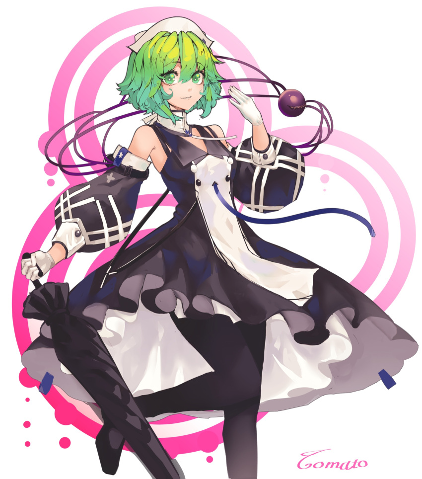 1girl, arknights, bangs, black_dress, black_legwear, black_umbrella, closed_mouth, closed_umbrella