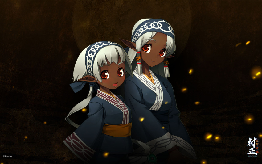 blush, dark_skin, embers, fuki_(soukou_akki_muramasa), full_metal_daemon_muramasa, funa_(soukou_akki_muramasa), highres, japanese_clothes