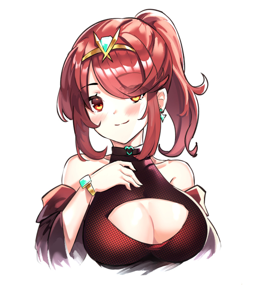 1girl, absurdres, alternate_costume, alternate_hairstyle, bangs, breasts, chest_jewel, cleavage_cutout
