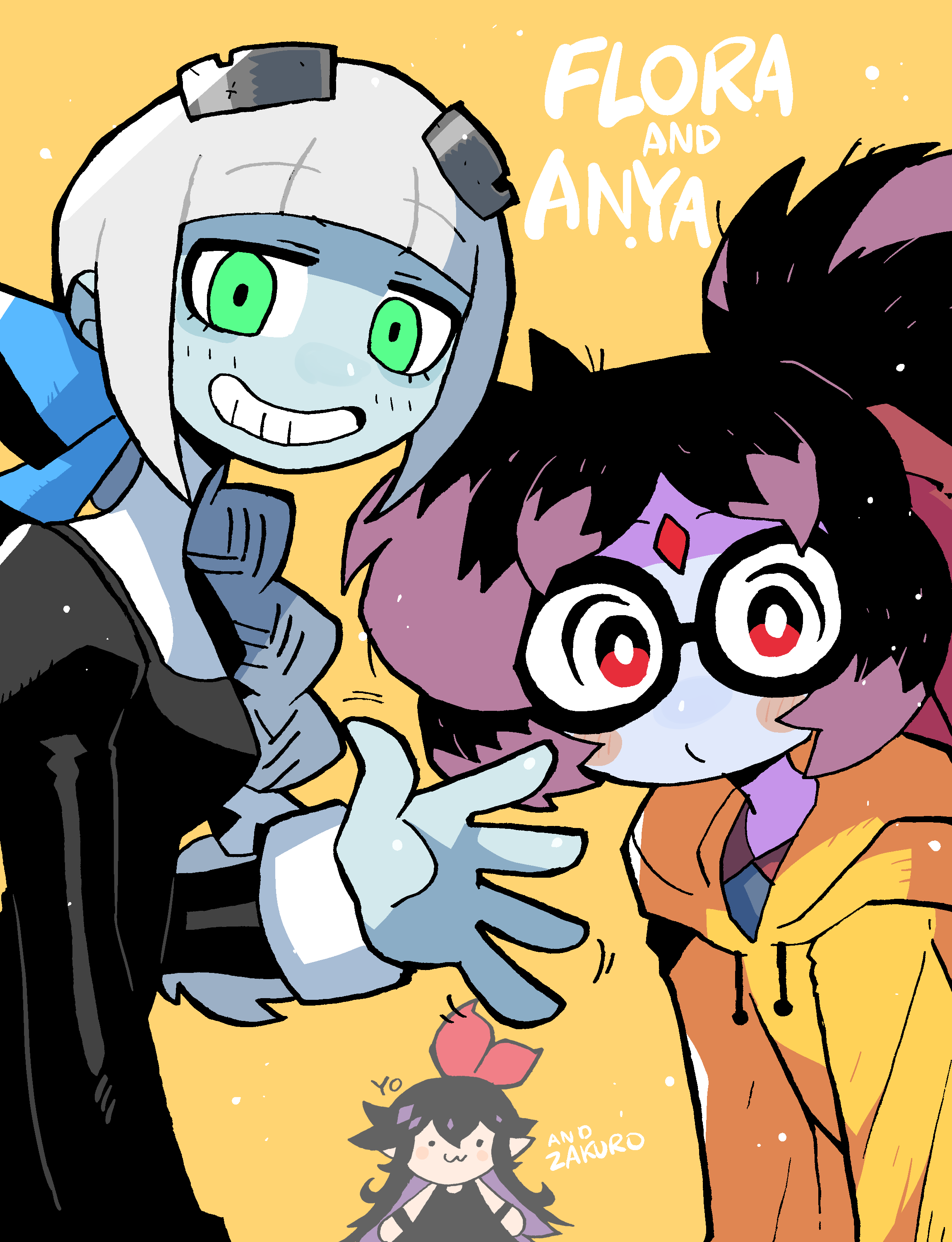 3girls, absurdres, anya_(rariatto), black_dress, blush_stickers, character_name, chibi, closed_mouth