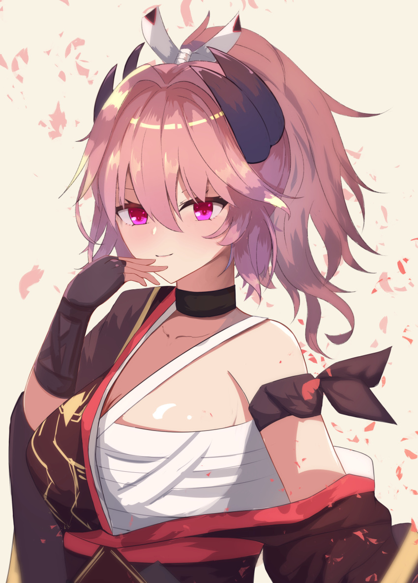 1girl, absurdres, azur_lane, bandages, black_choker, black_gloves, black_kimono, chest_binder