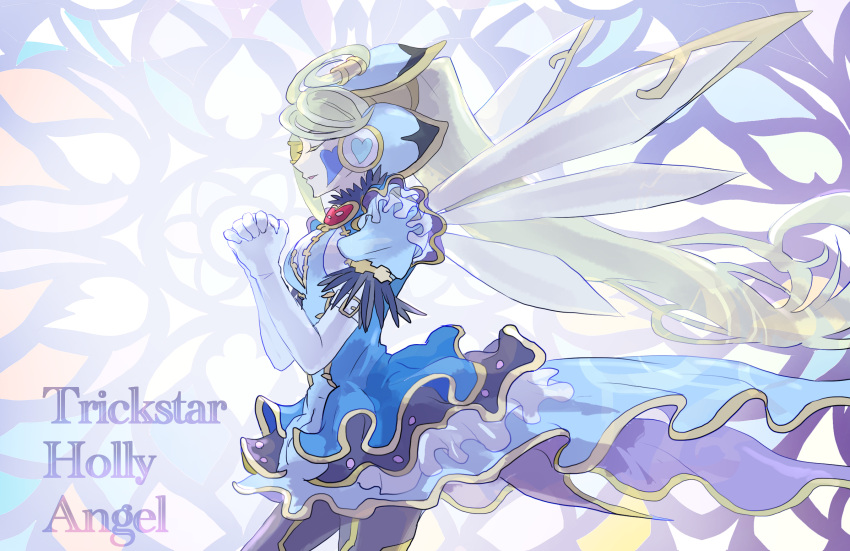 1girl, blonde_hair, blue_dress, blue_eyes, breasts, cleavage, cleavage_cutout, dress