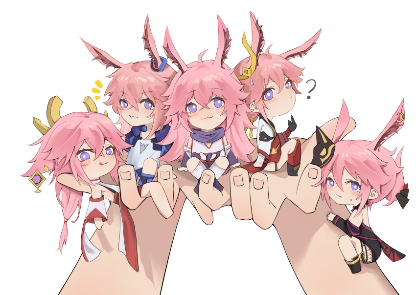 1other, 5girls, :3, ?, absurdres, animal_ears, armor, bangs