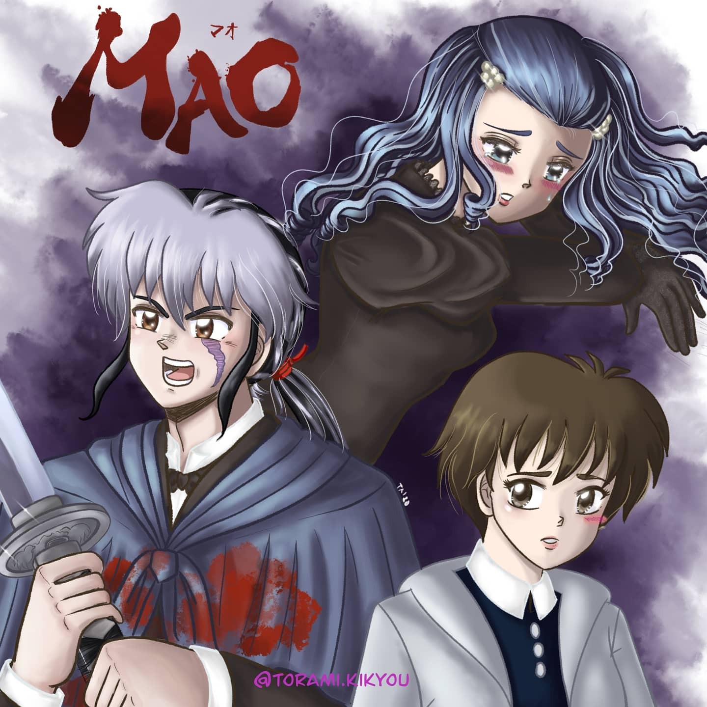 1boy, 2girls, black_hair, brown_eyes, mao_(mao), mao_(takahashi_rumiko), nanoka_kiba, sana