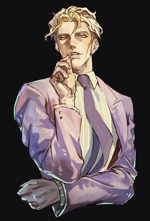 1boy, blonde_hair, blue_eyes, buttons, cheekbones, diamond_wa_kudakenai, formal, holding_button