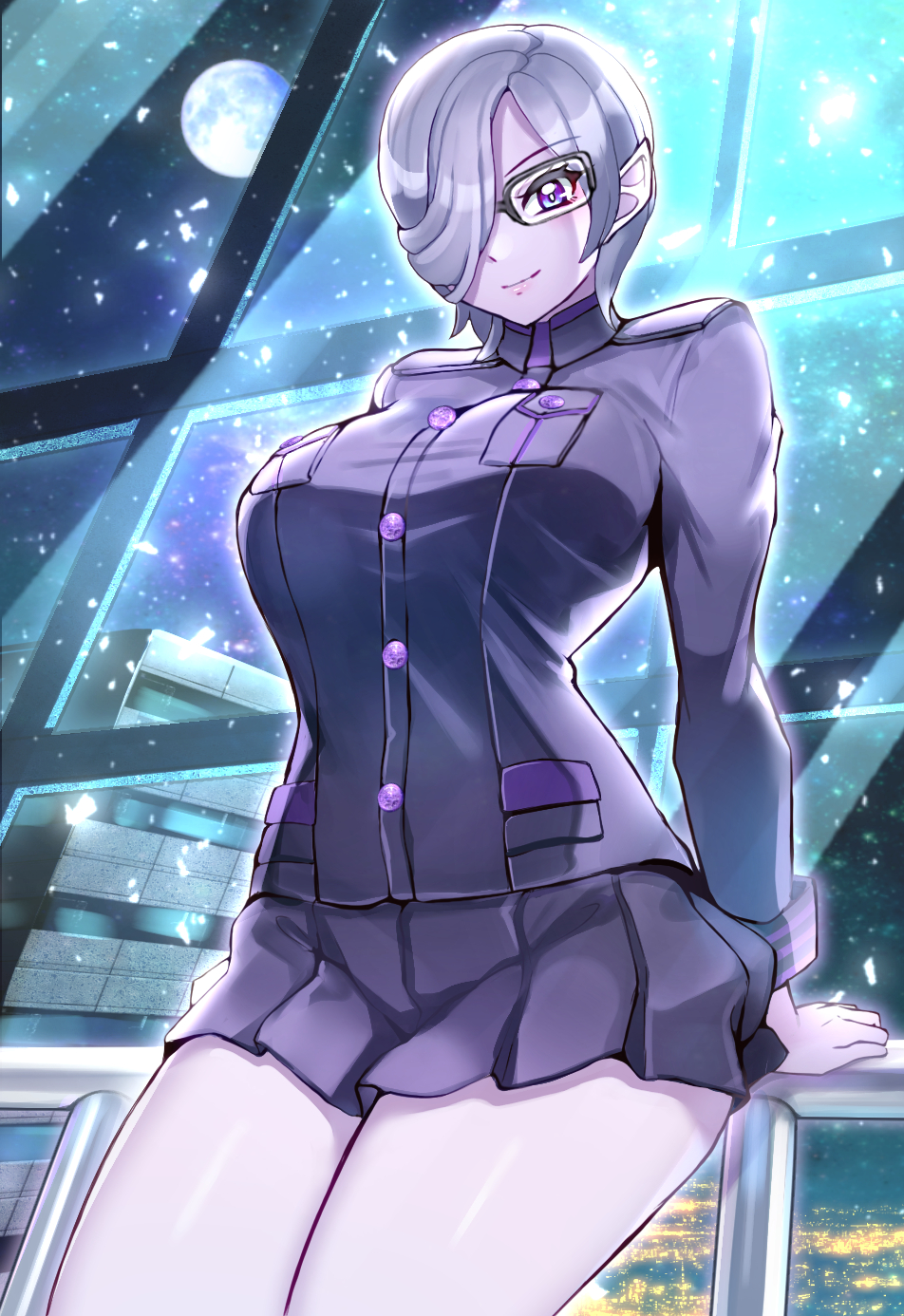 1girl, breasts, colored_skin, commission, glasses, highres, isekai_monogatari_series, large_breasts