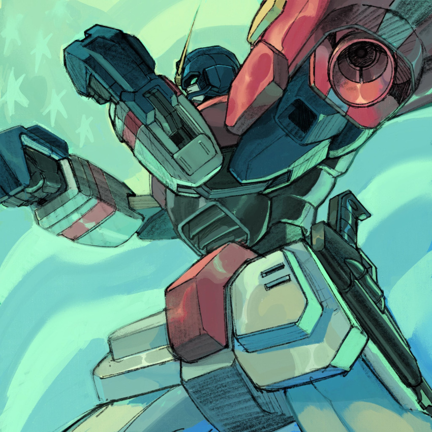 american_flag, clenched_hands, fighting_stance, from_side, g_gundam, green_eyes, gundam, gundam_maxter