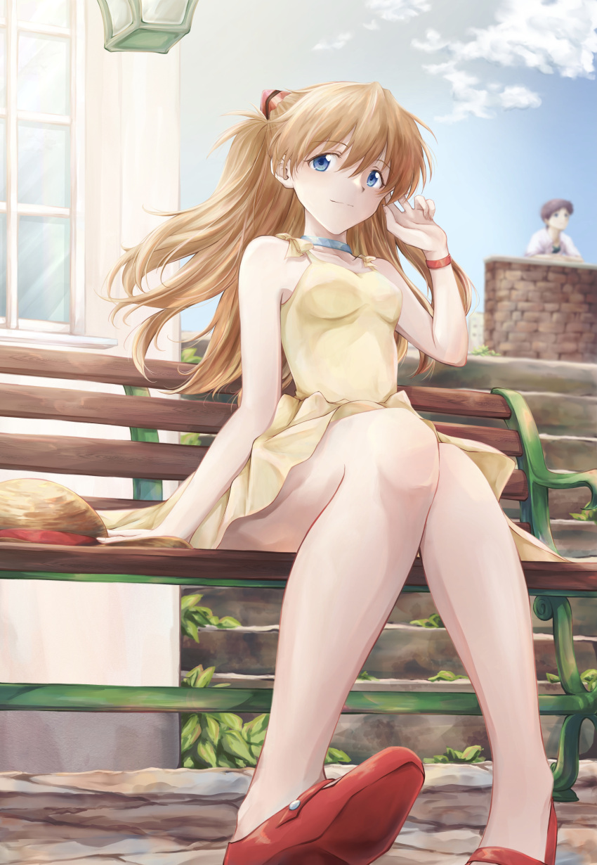 1boy, 1girl, absurdres, bangs, bare_arms, bare_legs, baumku_techen, blue_choker