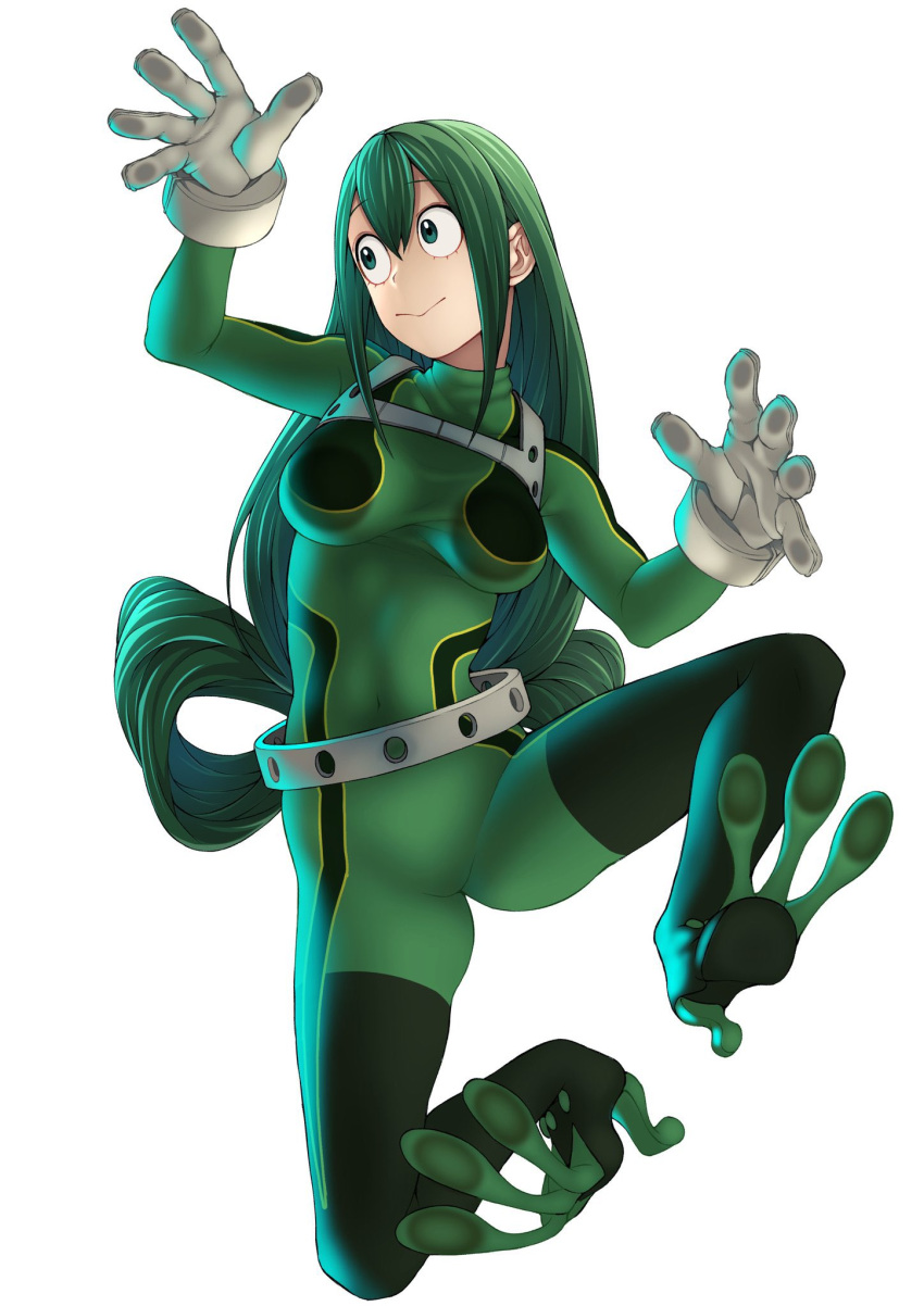 :>, asui_tsuyu, bodysuit, boku_no_hero_academia, breasts, climbing_wall, clinging, frog_girl