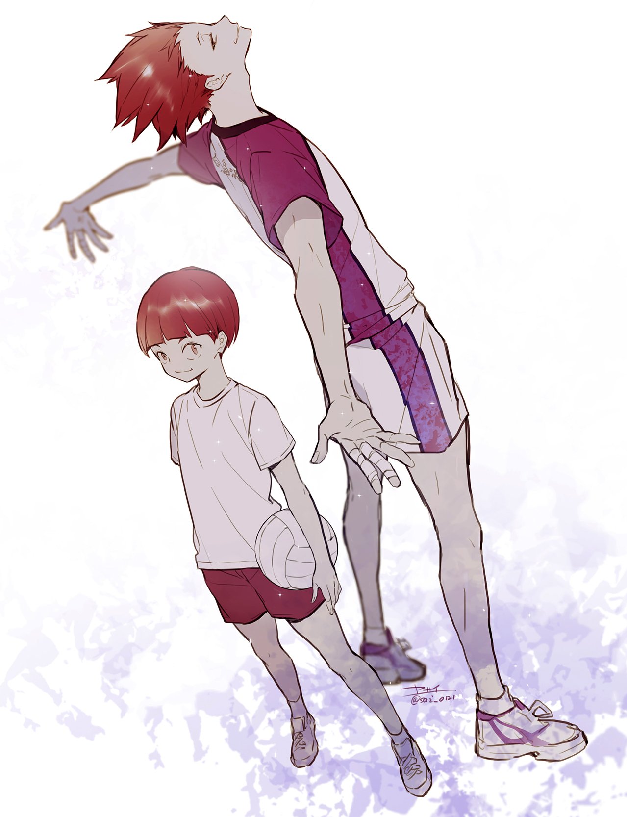 2boys, ball, bandaged_fingers, bandages, commentary_request, dual_persona, full_body, haikyuu!!