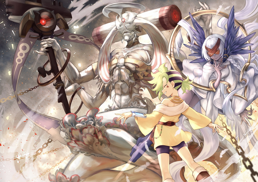 1boy, 1girl, absurdres, bike_shorts, boots, bracelet, closed_eyes, facial_mark