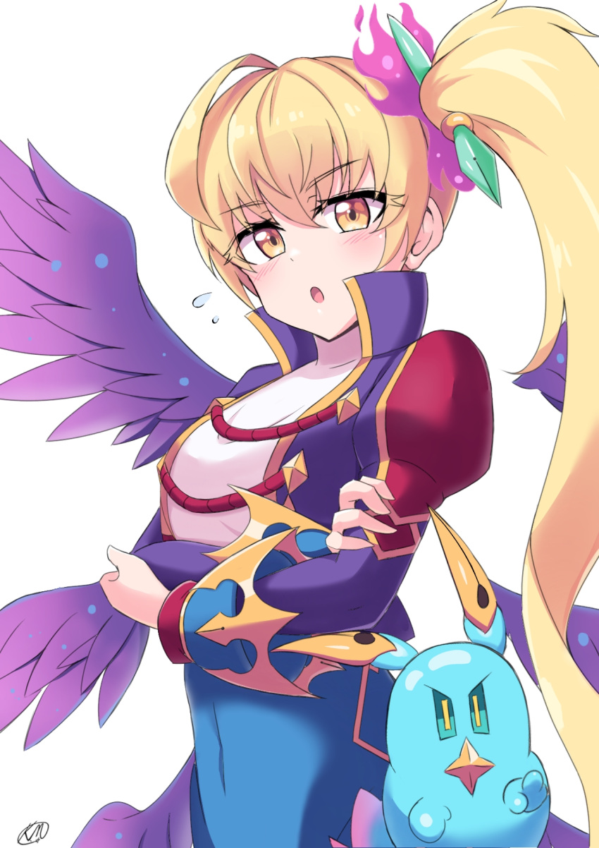 1girl, blonde_hair, breasts, crossed_arms, highres, kobayashi_macchan, large_breasts, metatron_(monster_stirke)