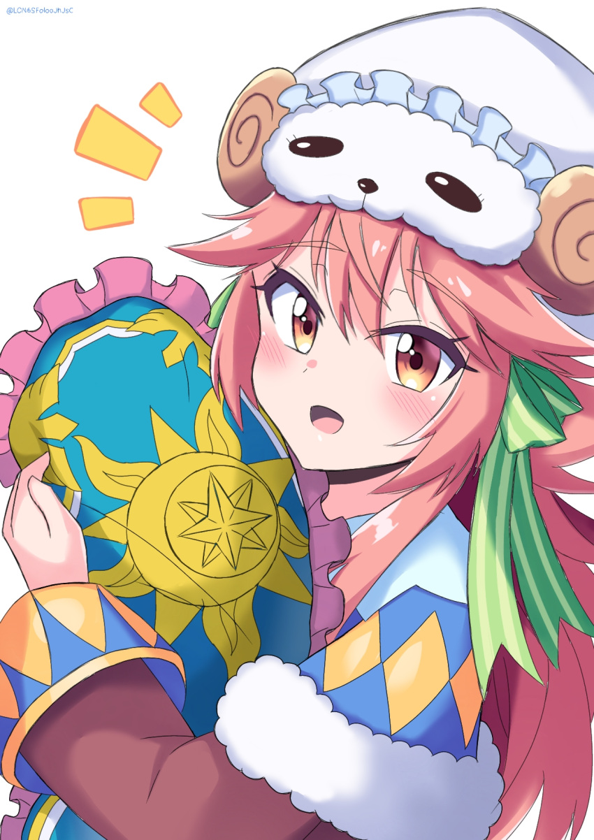 1girl, hair_between_eyes, hat, highres, kobayashi_macchan, monster_strike, open_mouth, ramiel_(monster_strike)