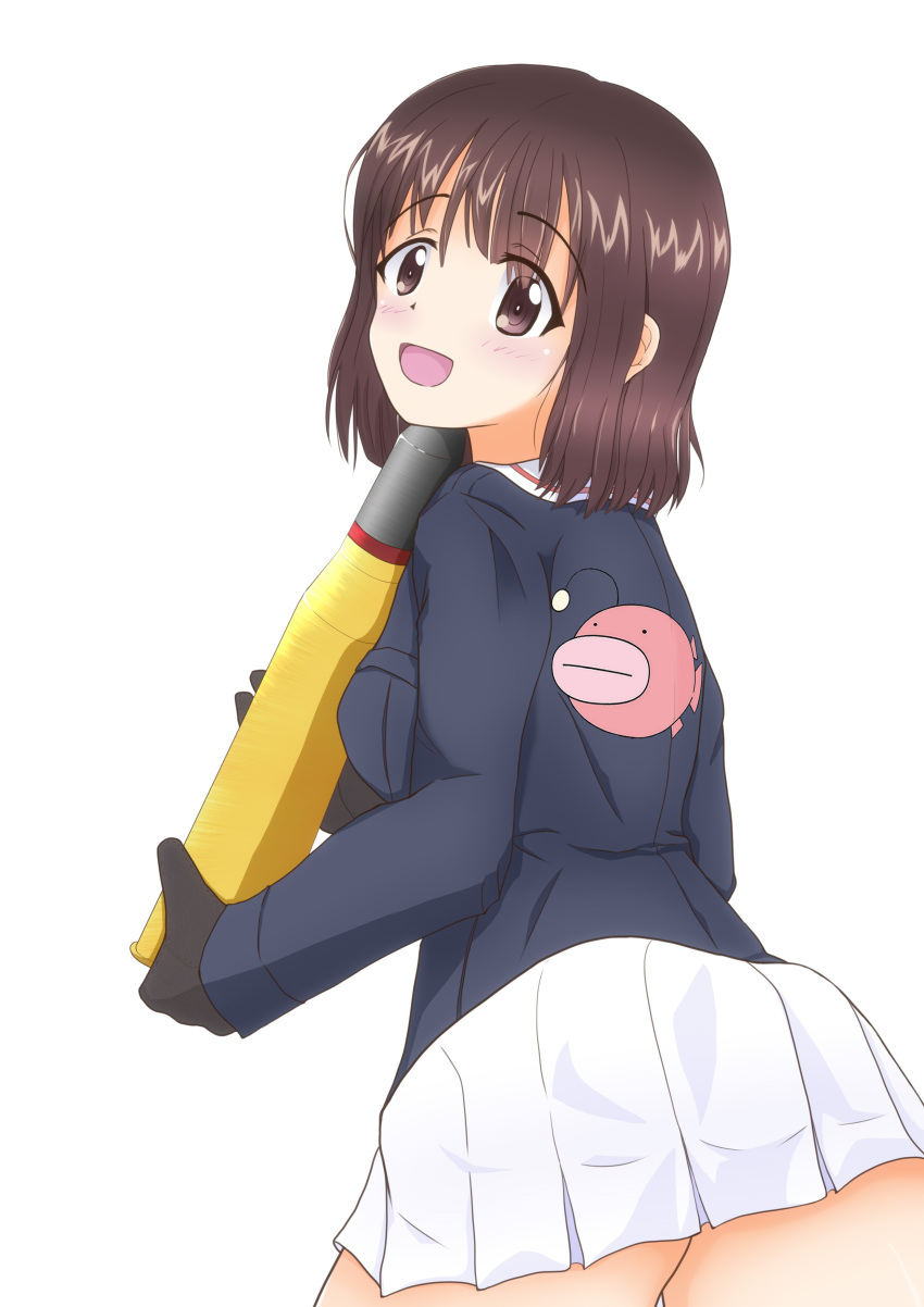 1girl, absurdres, akiyama_yukari, alternate_hairstyle, bangs, black_gloves, blue_jacket, blush