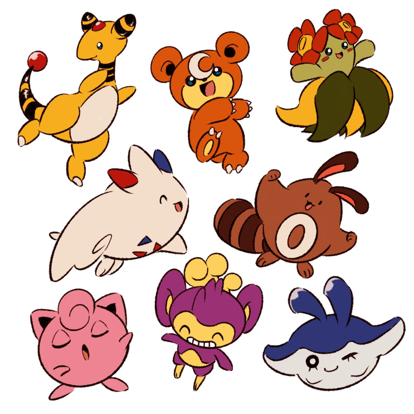 :d, ^_^, aipom, ampharos, bellossom, closed_eyes, eyelashes, grin