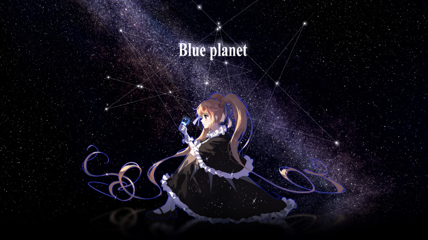 1girl, bangs, biscuit_krueger, black_capelet, black_dress, black_footwear, blonde_hair, capelet