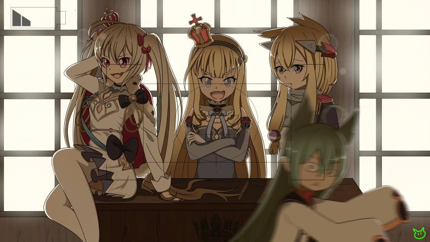 4girls, absurdres, ahoge, akashi_(azur_lane), animal_ears, azur_lane, black_skirt, blonde_hair