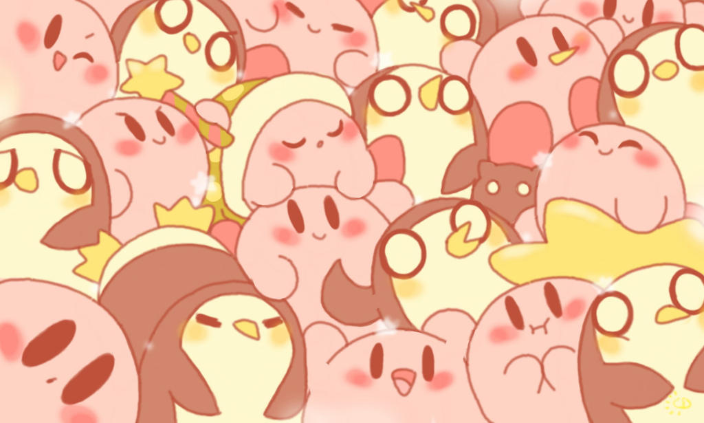 adventure_time, big_eyes, bird, brush, daycolors, gunter_(adventure_time), kirby, kirby_(series)
