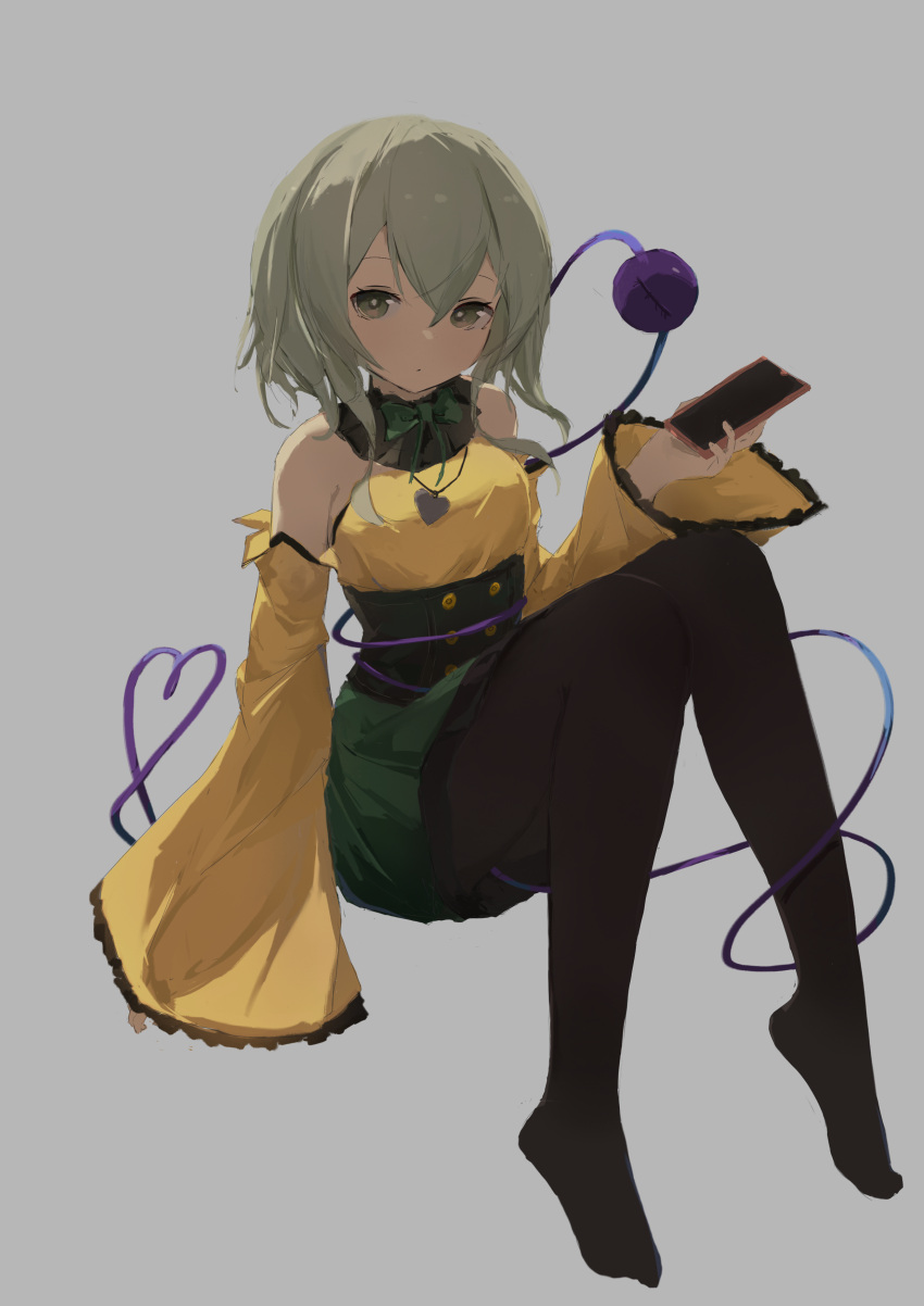 1girl, a_pomelo, absurdres, adapted_costume, cellphone, corset, detached_sleeves, feet