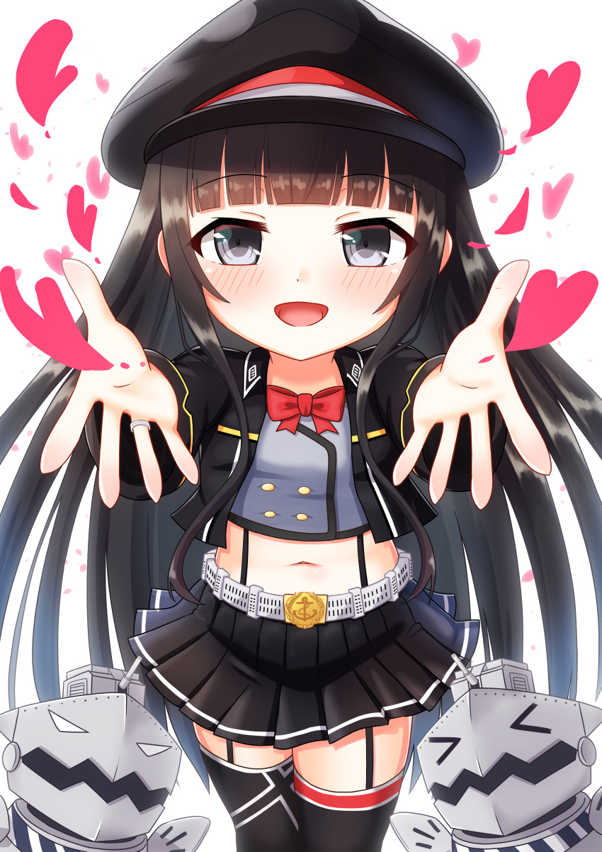 1girl, absurdres, azur_lane, black_hair, black_legwear, blush, commentary_request, crop_top