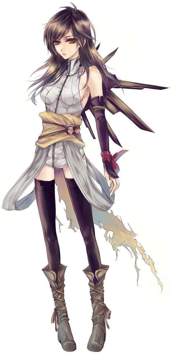 1girl, brown_eyes, brown_hair, elbow_gloves, female, fingerless_gloves, gloves, harui
