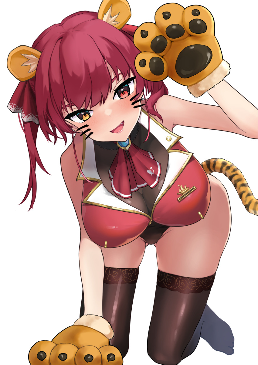 1girl, animal_ears, animal_hands, arrow_through_heart, ascot, ass_visible_through_thighs, bangs, breasts