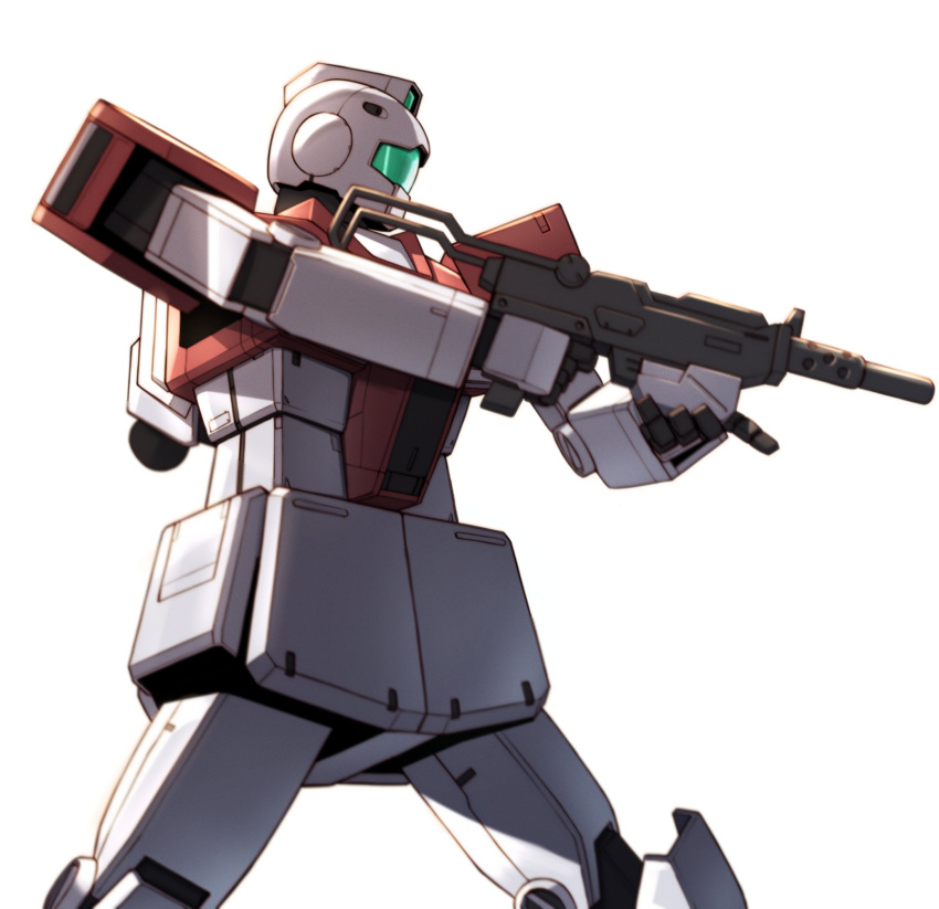 gm_(mobile_suit), gun, gundam, highres, holding, holding_gun, holding_weapon, mecha